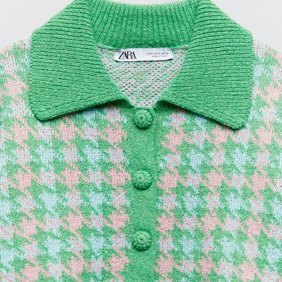 Zara Green and Cream Houndstooth Cardigan - Picture 5 of 11